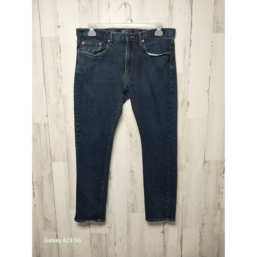 Gap 1969 Jeans Mens 36x30 Slim Leg Dark Wash Blue Denim Casual Stretch (36x28)